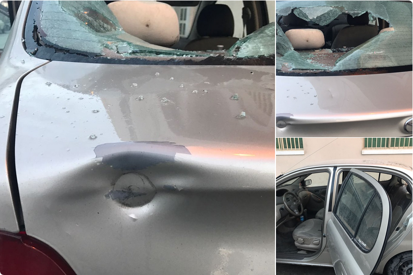 Damaged car 12 February 2017 (click to view source)